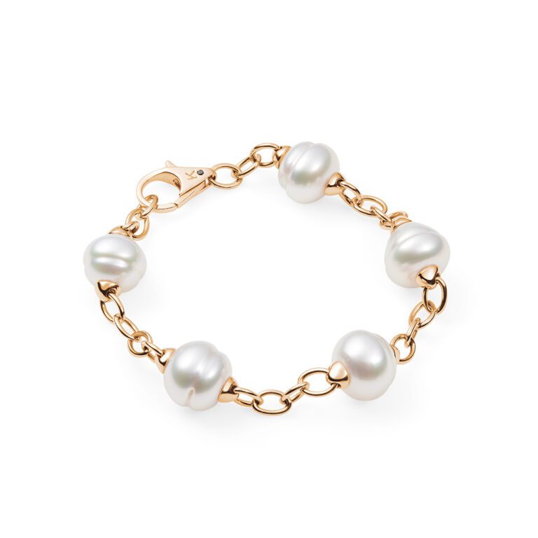 Open link bracelet, 5 pearl, rose gold